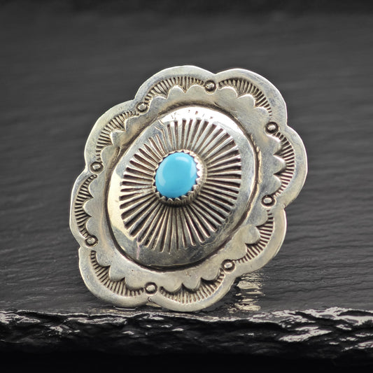 Turquoise Concho Ring Sterling Silver Sz 10 1/4 R6619