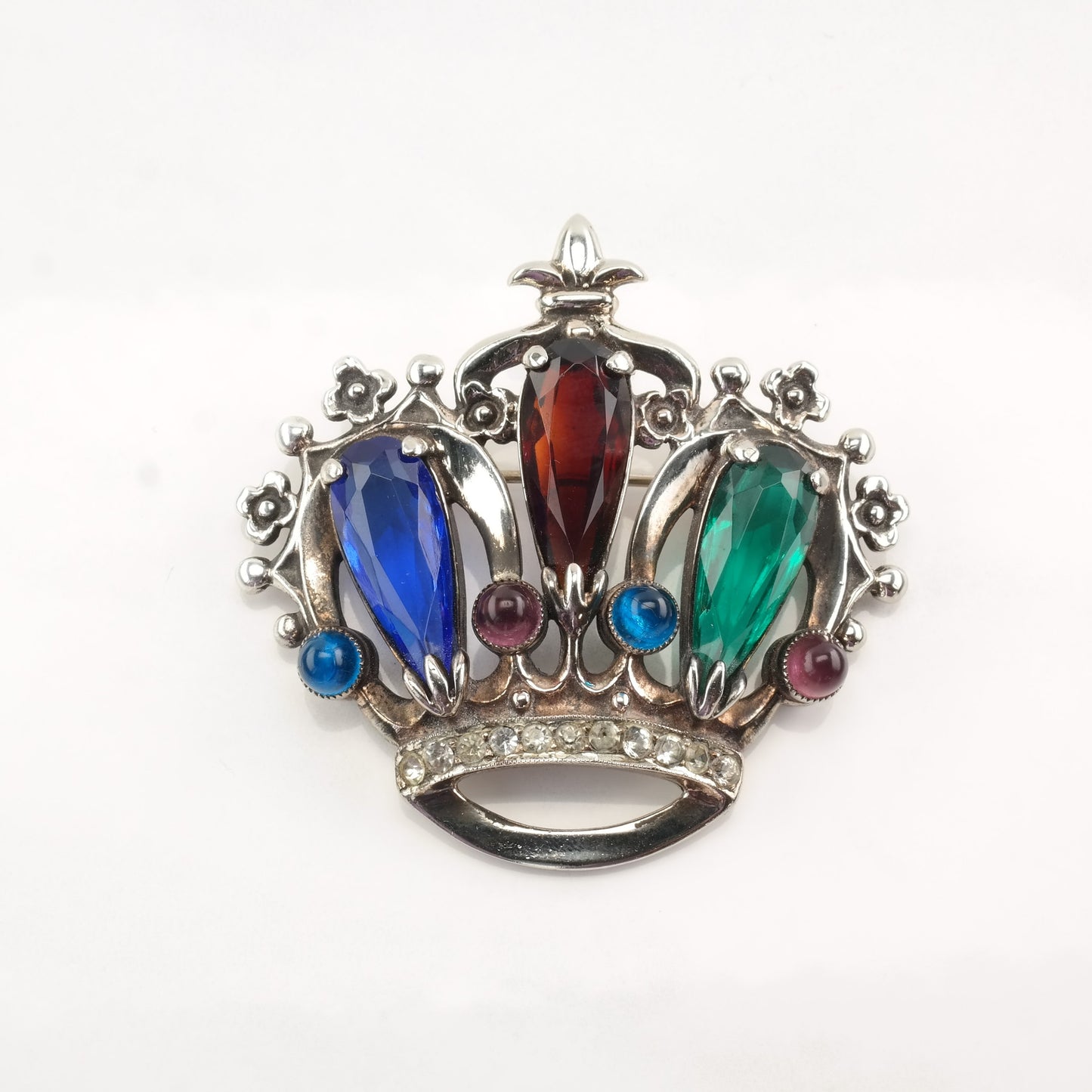 Silver Brooch Pendant Crown Paste Sterling