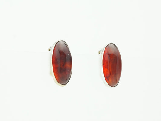 Southwest Sterling Silver Orange Amber Clip-On Earrings