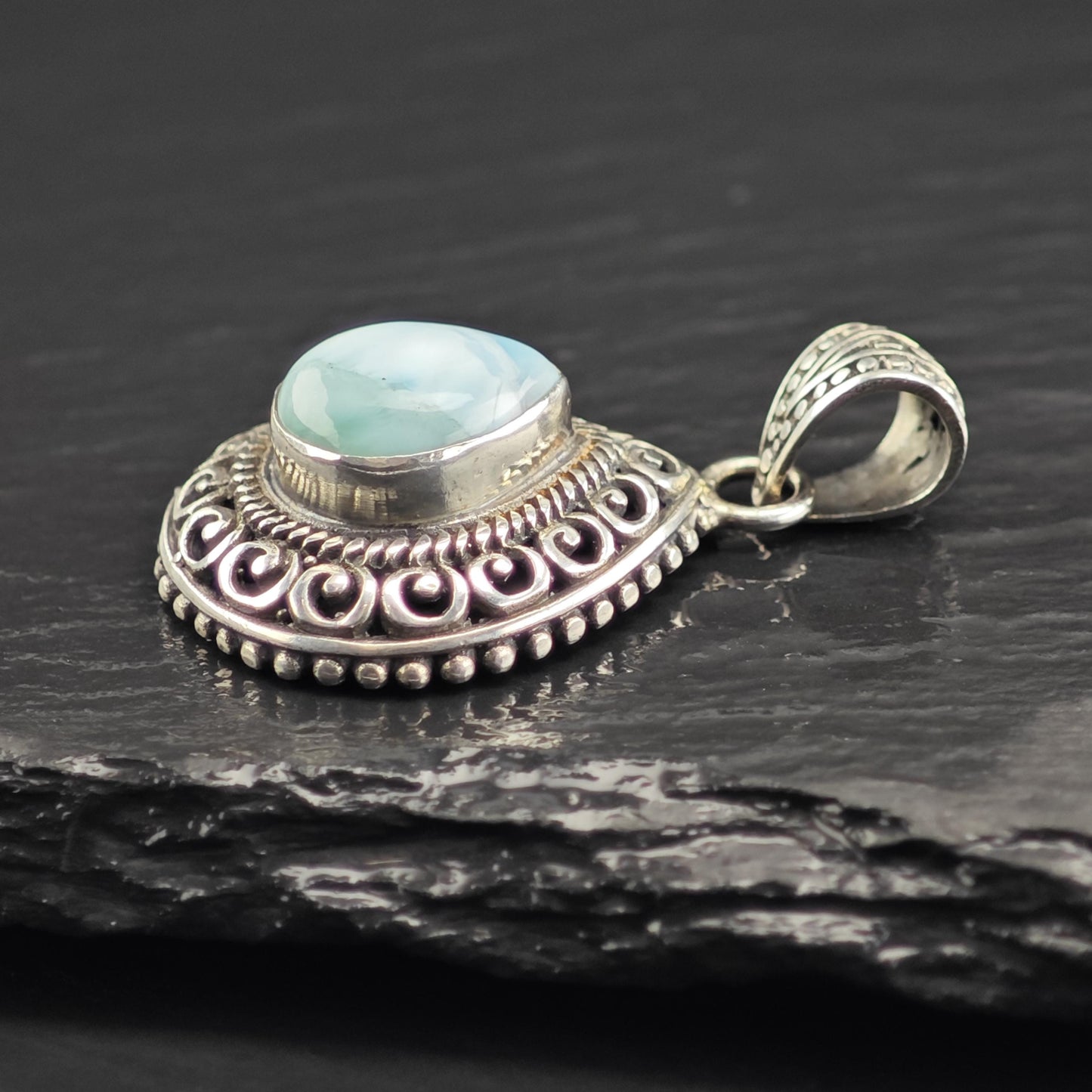 Teardrop Larimar Sterling Silver Pendant P3052