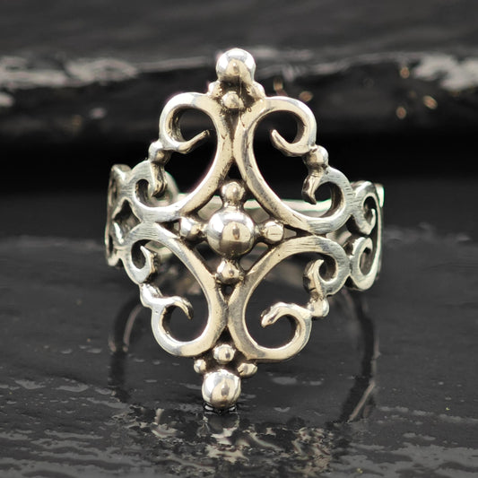 Sterling Silver Ring Wide Swirl Design Size 7 3/4