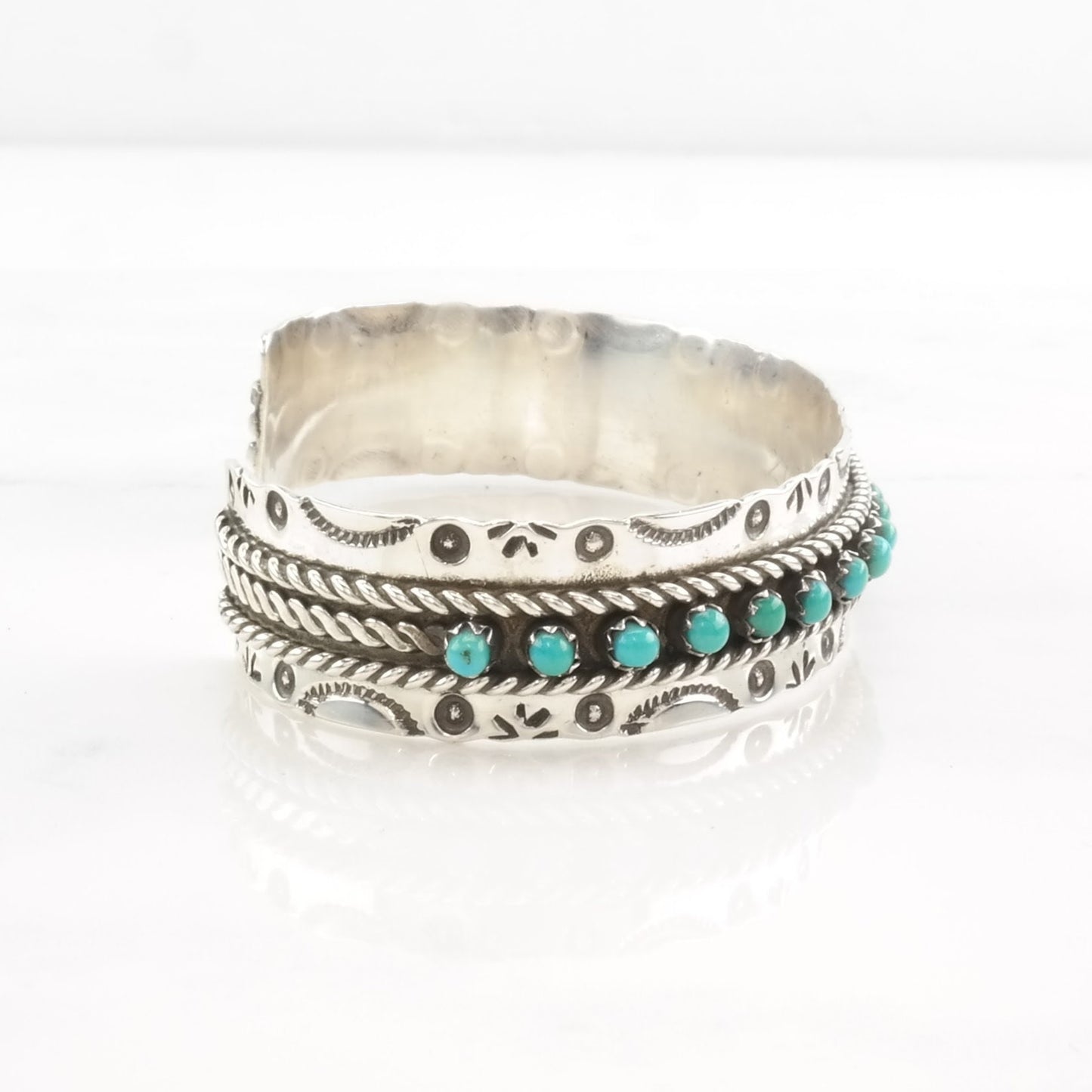 Vintage Zuni Sterling Silver Cuff Bracelet Blue Turquoise Stamped