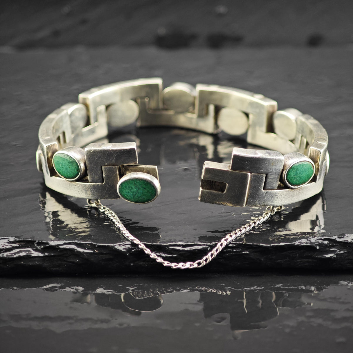 Taxco Gemstone Sterling Silver Hinged Bangle By Antonio Pineda Sz 6 3/4" BR3169