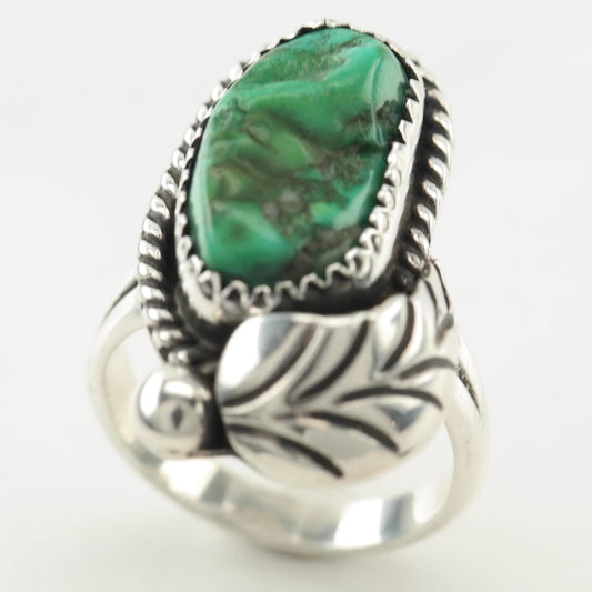 Native Silver Ring Turquoise Feather Sterling Green Sz5 1/4 R5554