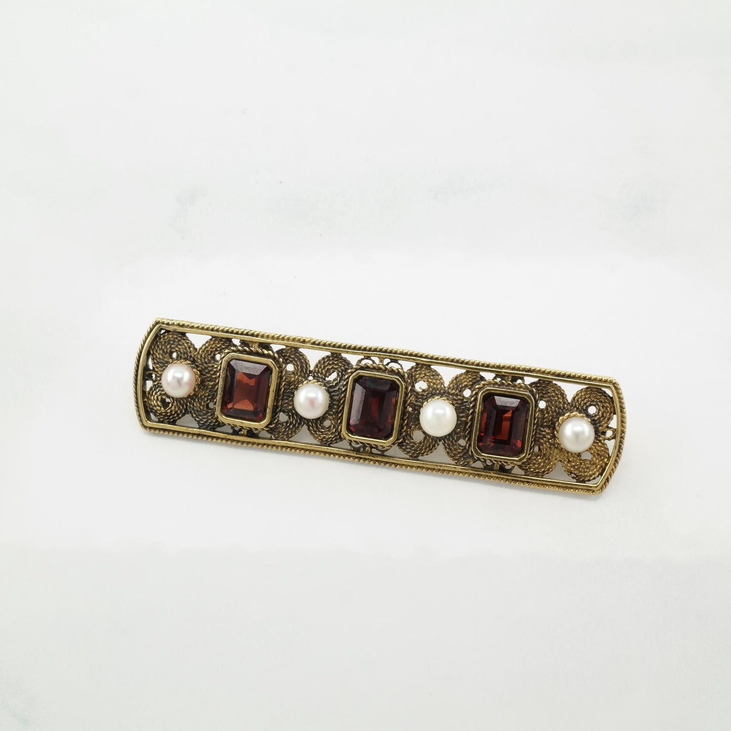 MFA Garnet Pearl Brooch Sterling Silver Gold Gilded