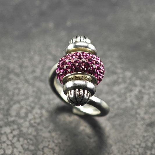 Vintage Whimsy Pink Stone Rotating Bead Sterling Silver Ring Sz 4 1/2 R6835