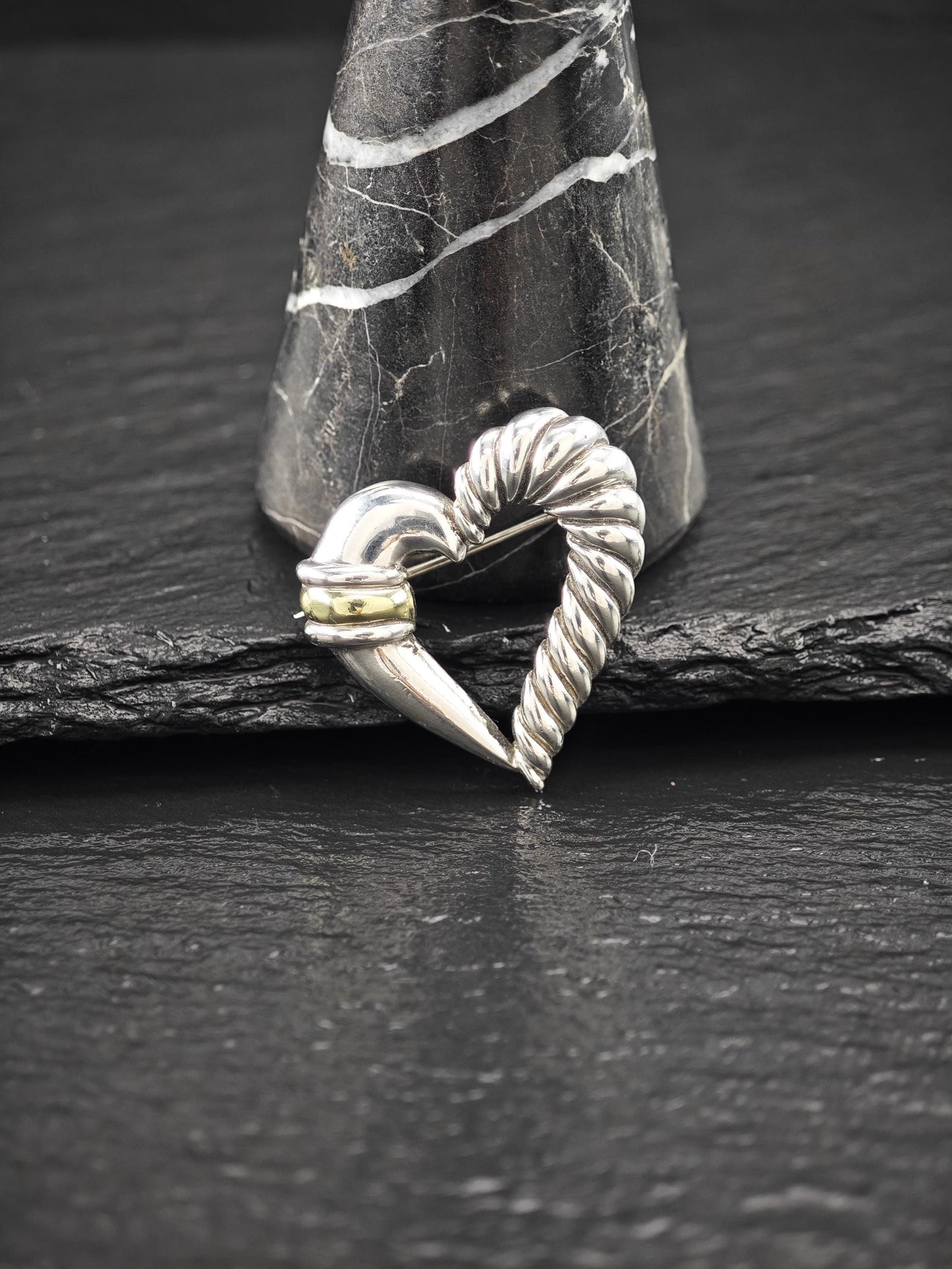 David Yurman 14k Gold Accent, Heart Brooch Sterling Silver
