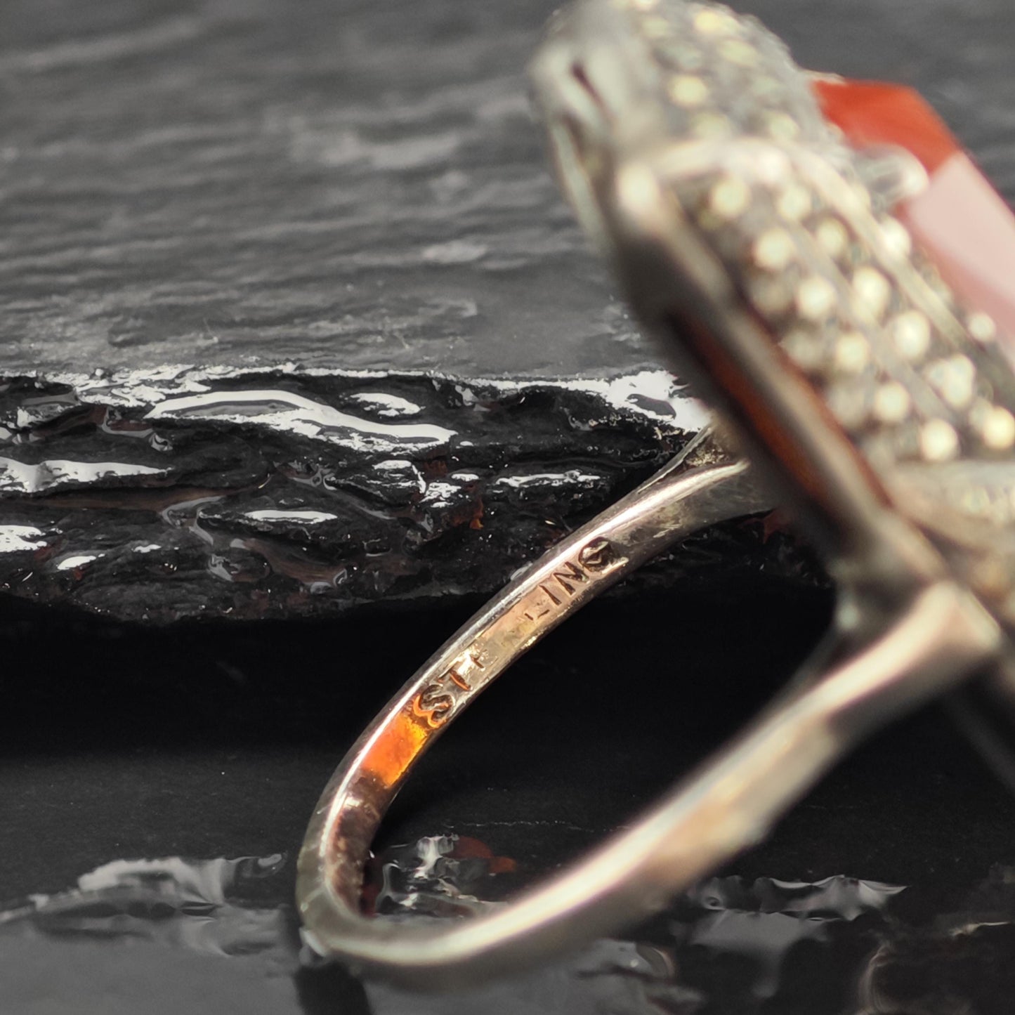 Vintage Art Deco Carnelian Sterling Silver Ring Sz 7.5 R6554