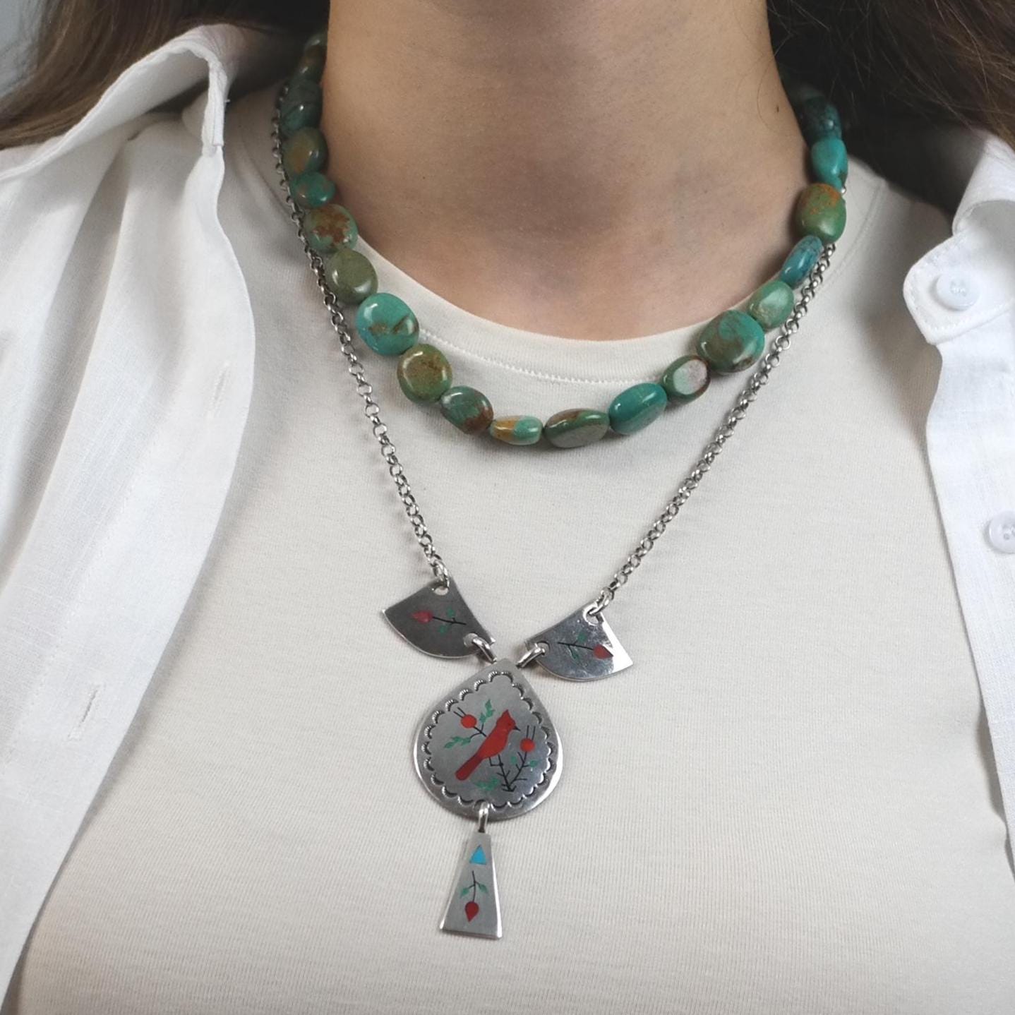 Floral, Cardinal Sterling Silver Necklace N2413