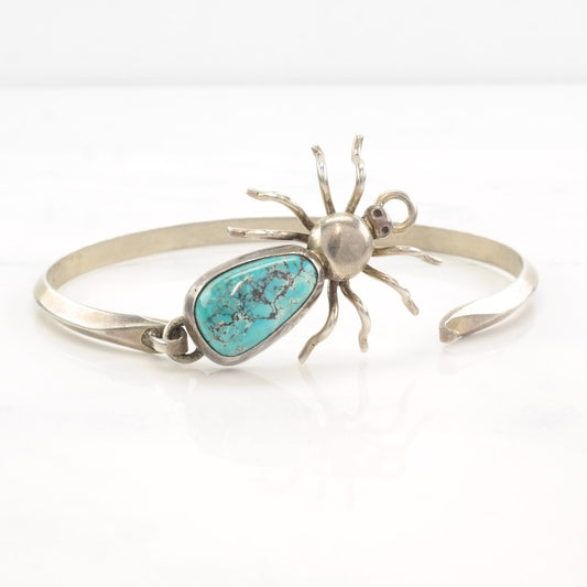 Native American Sterling Silver Turquoise Spider Spiderweb Bangle Bracelet