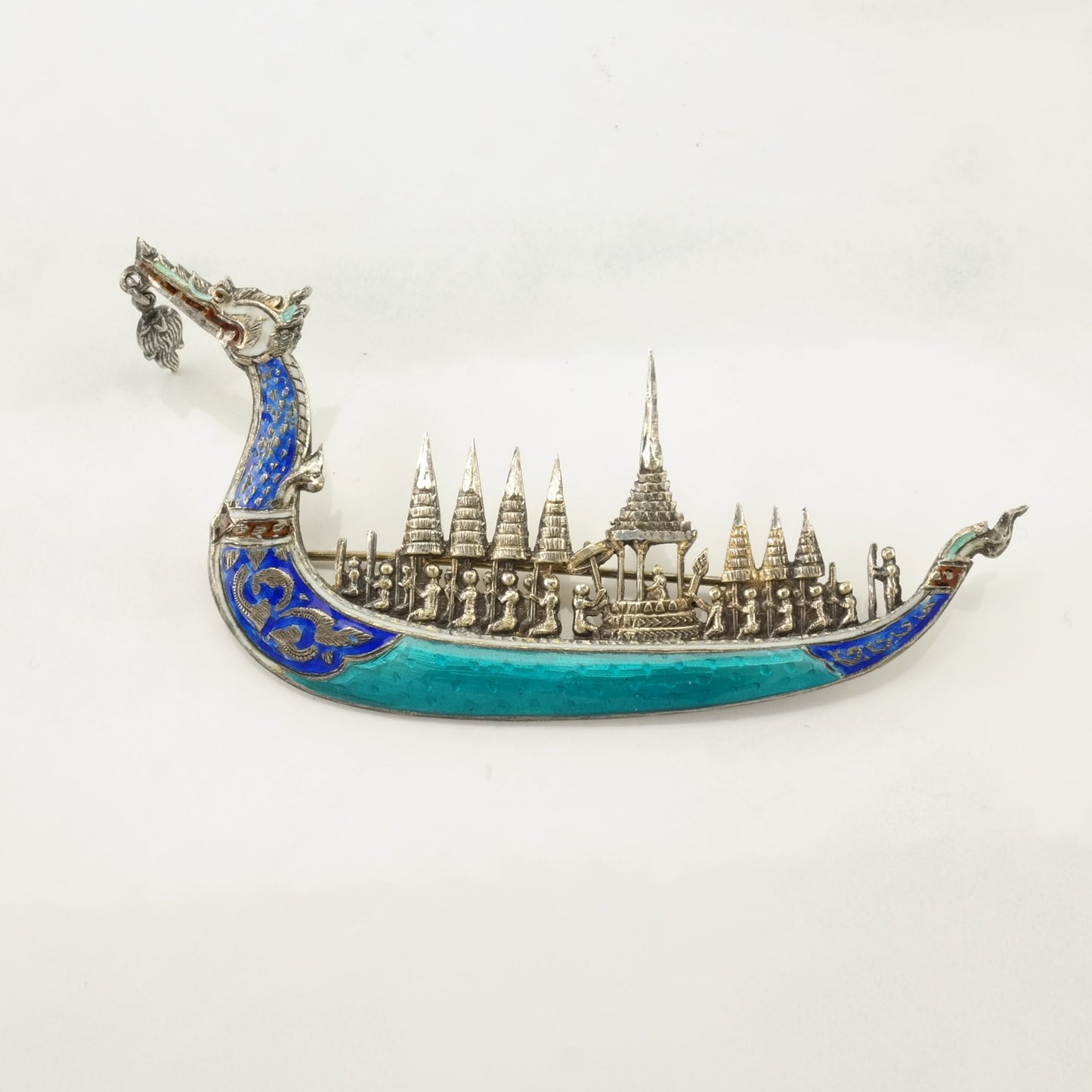 Vintage Choice Sterling Silver Brooch Boat Enamel