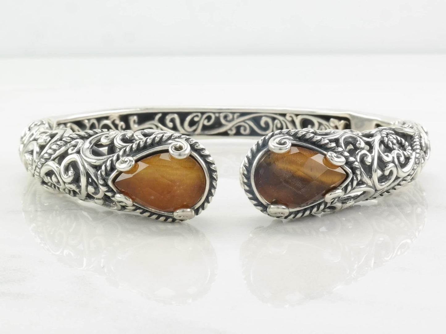 Carolyn Pollack Sterling Silver Bangle Bracelet Yellow Tiger's Eye Doublet