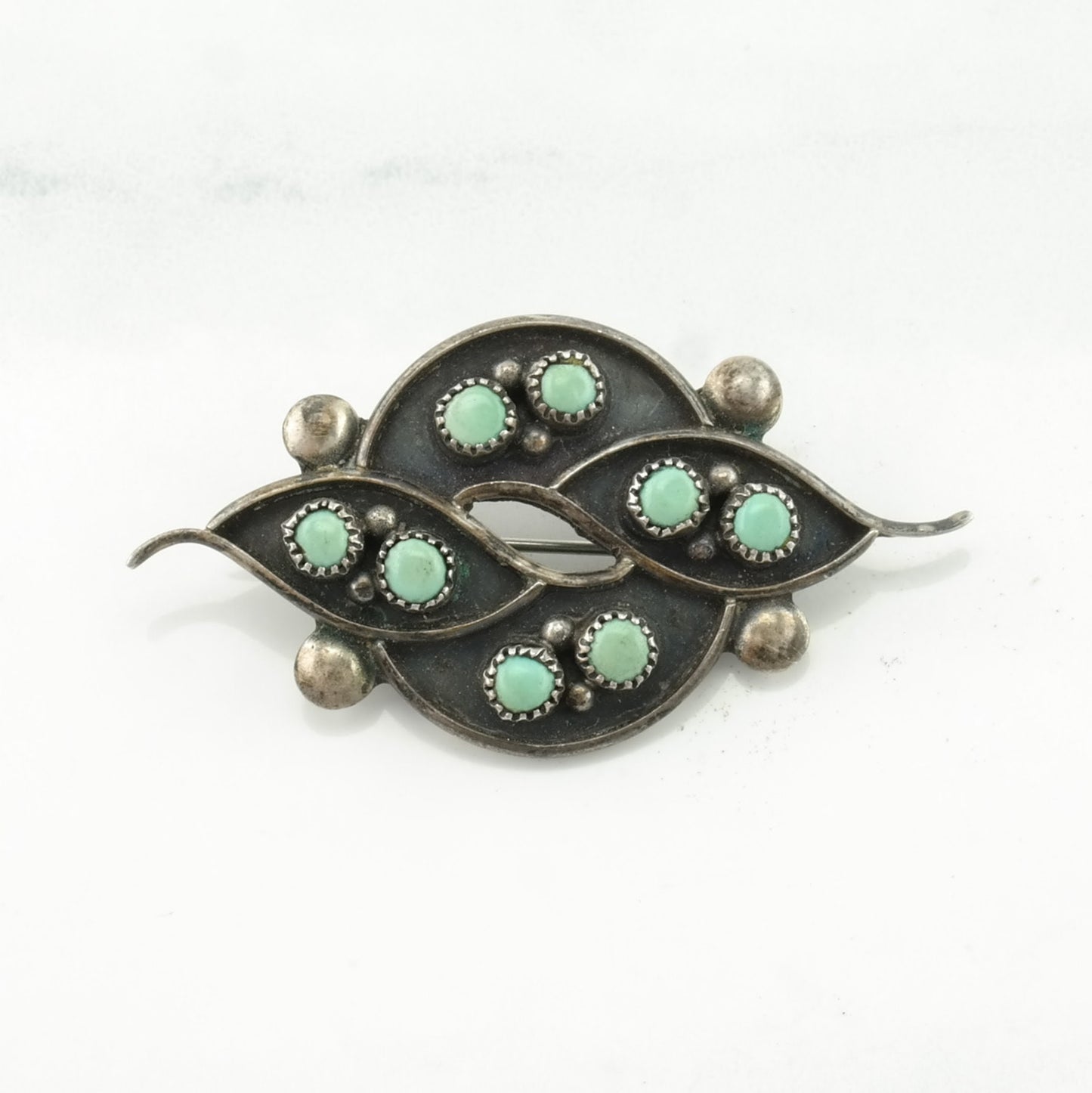 Vintage Native American Sterling Silver Brooch Light Blue Turquoise