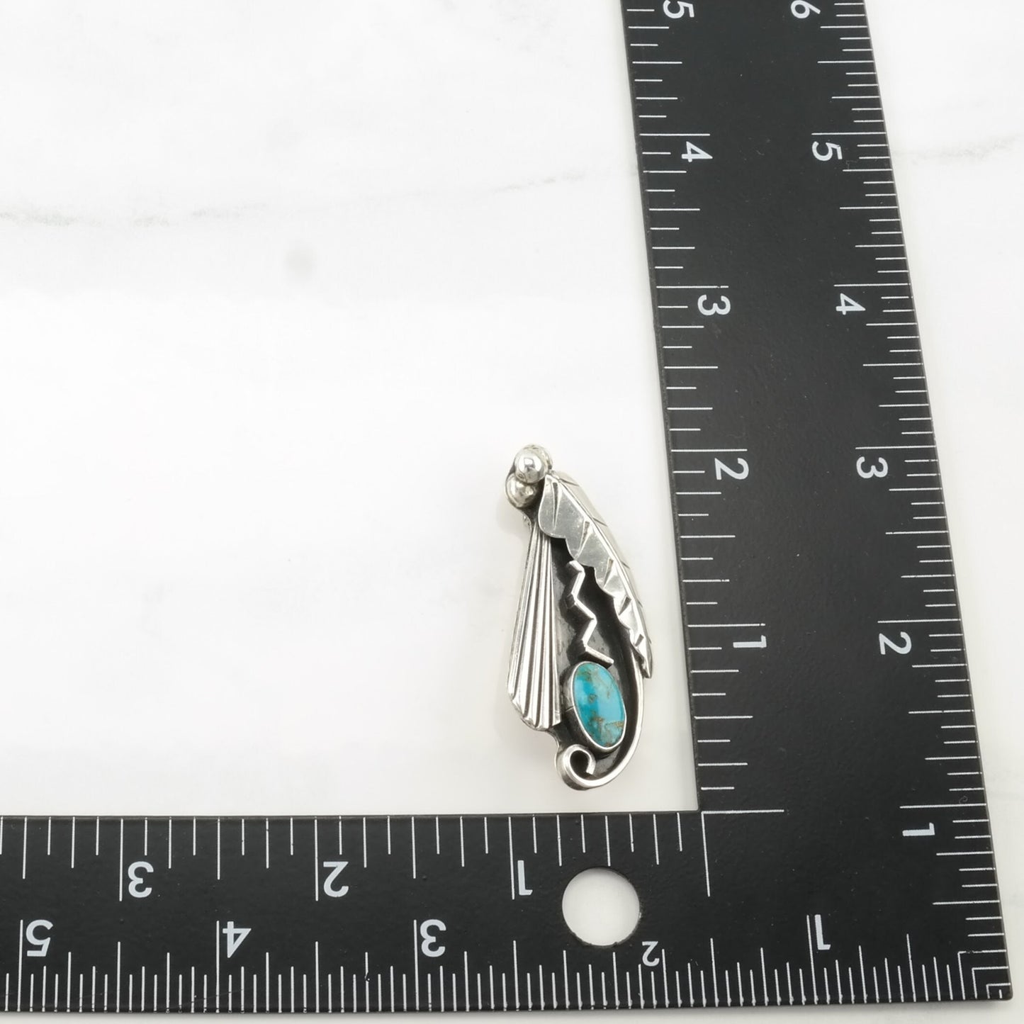 Native American Sterling Silver Brooch Leaf Blue Turquoise