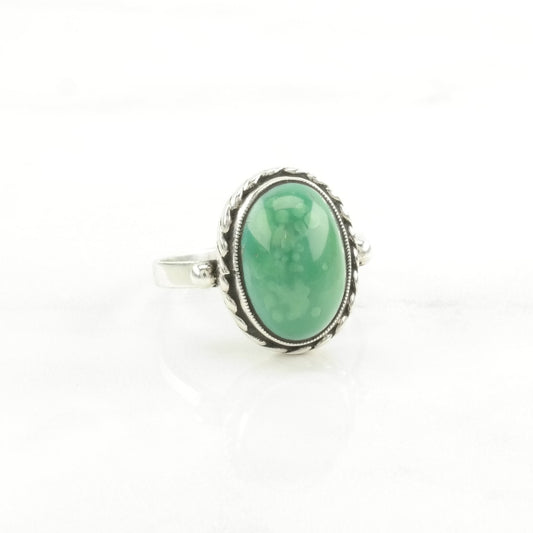 Sterling Silver Ring Turquoise Rope Detail Green Size 7 1/2