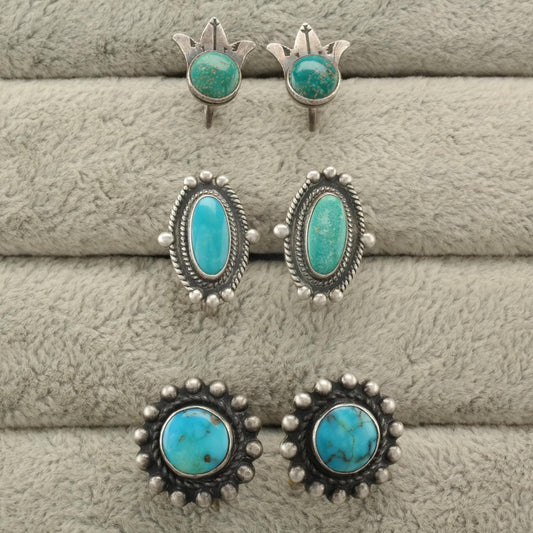 Choice of Vintage Native American Blue Turquoise Antique, Sterling Silver Screw Back Earrings