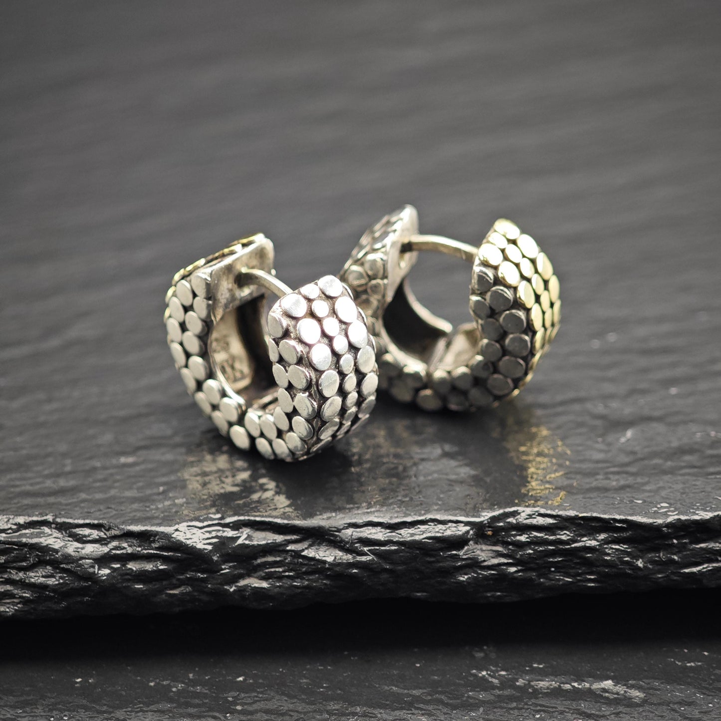 Vintage John Hardy 18K Gold Overlay Mini Hoop Sterling Silver Earrings ER3177