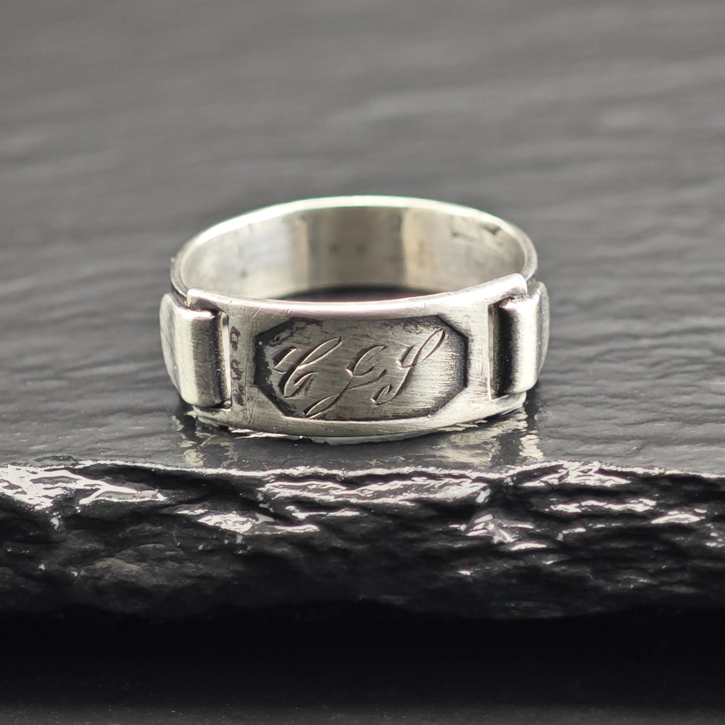 Monogrammed Forget Me Not Band Sterling Silver Ring Sz 5 1/4 R6700