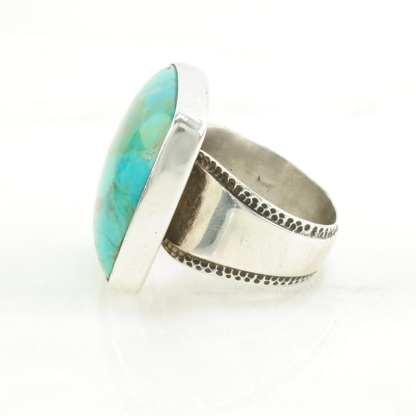 DTR Silver Ring Reconstituted Turquoise Large, Square Sterling Blue Size 7