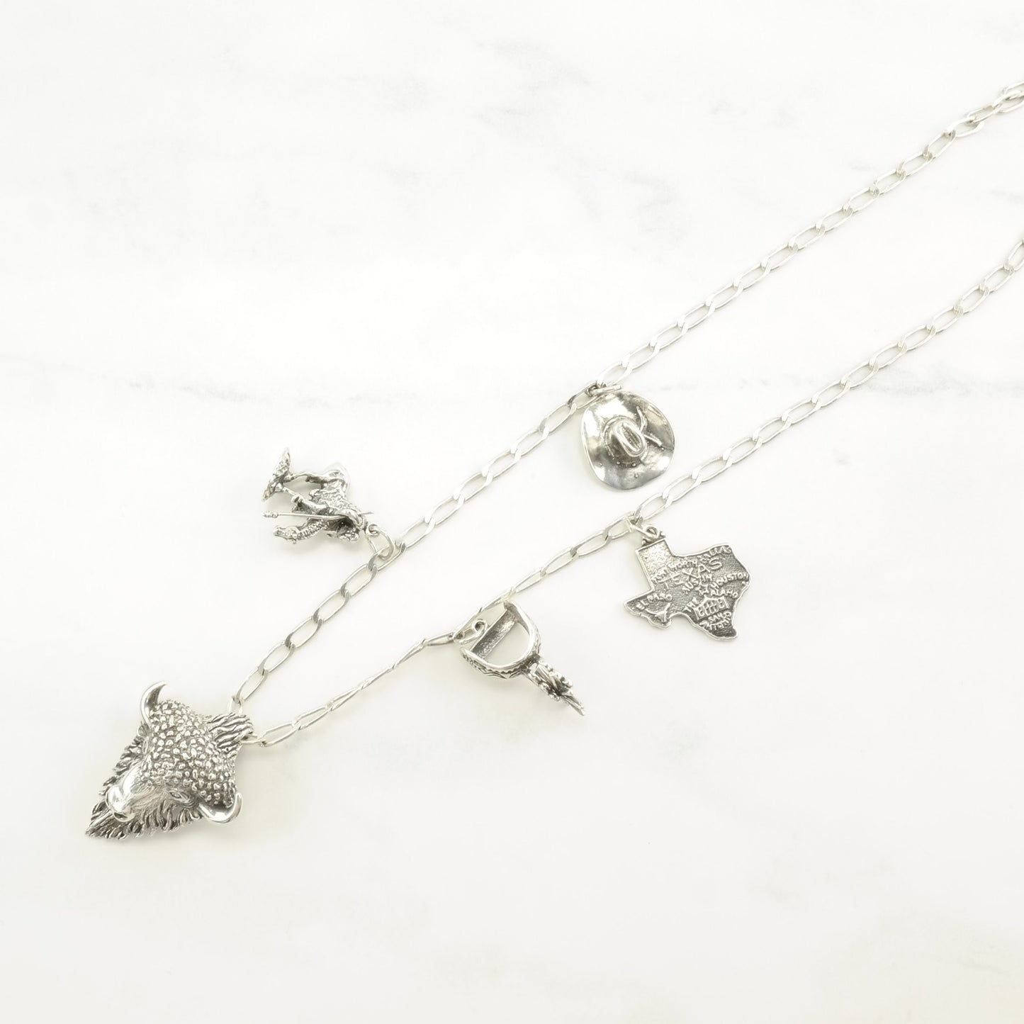 Sterling Silver Buffalo Western Charms Necklace