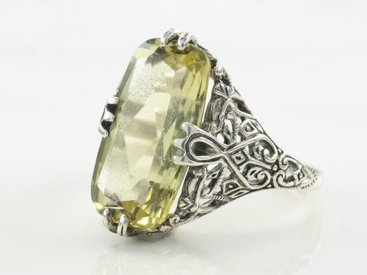 Sterling Silver Ring Citrine Ornate Size 6 3/4