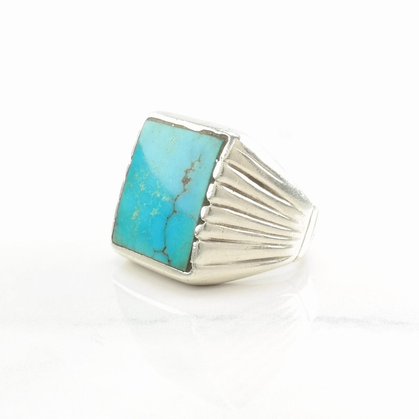 Sterling Silver Ring Turquoise Rectangular Blue Size 8 3/4