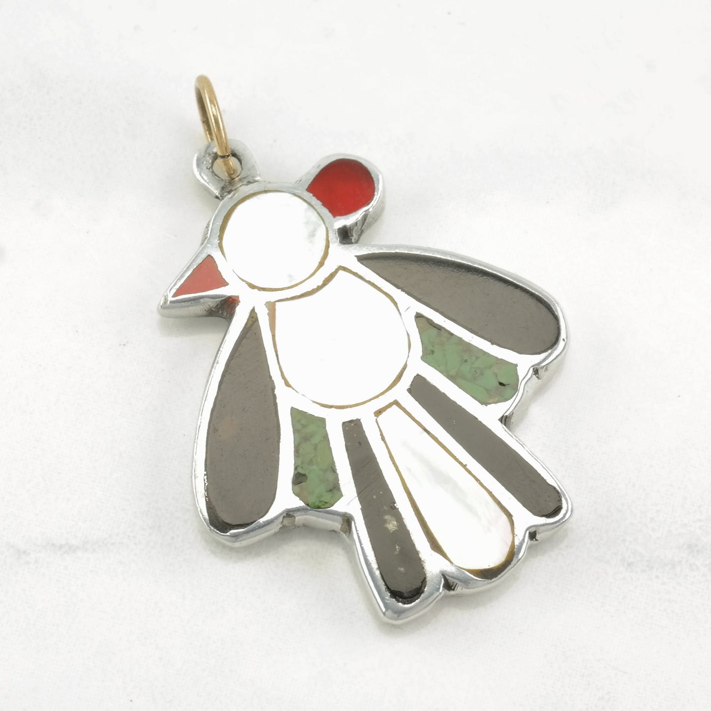 Native American Multi Gem Inlay Bird Sterling Silver Pendant