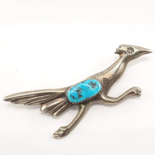 Native American Sterling Silver Brooch Bird Turquoise