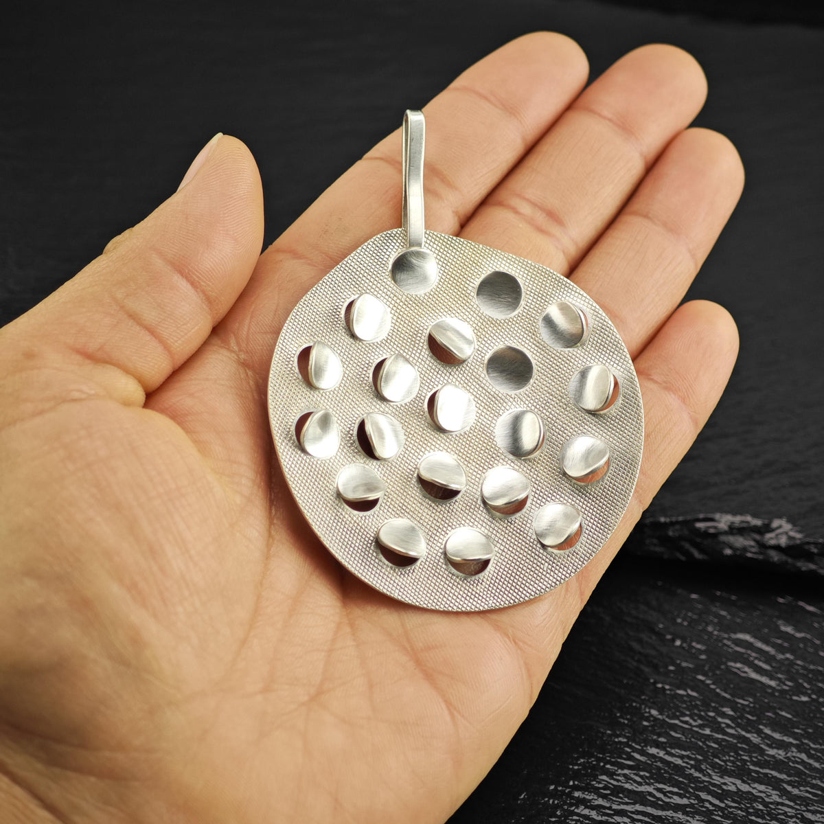 Modernist Circular Sterling Silver Pendant P3118