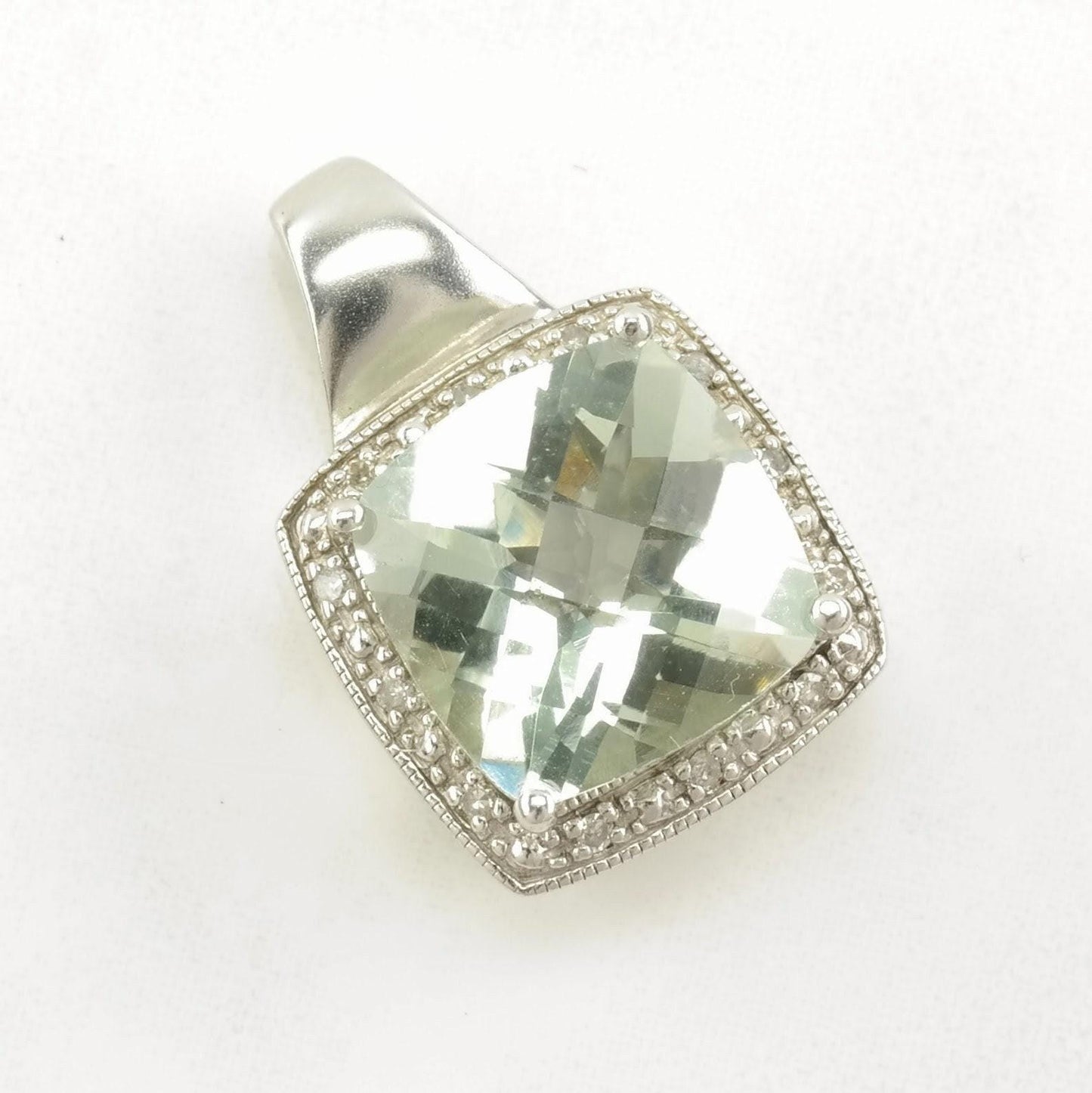 Vintage Prasiolite, Diamond Sterling Silver Pendant