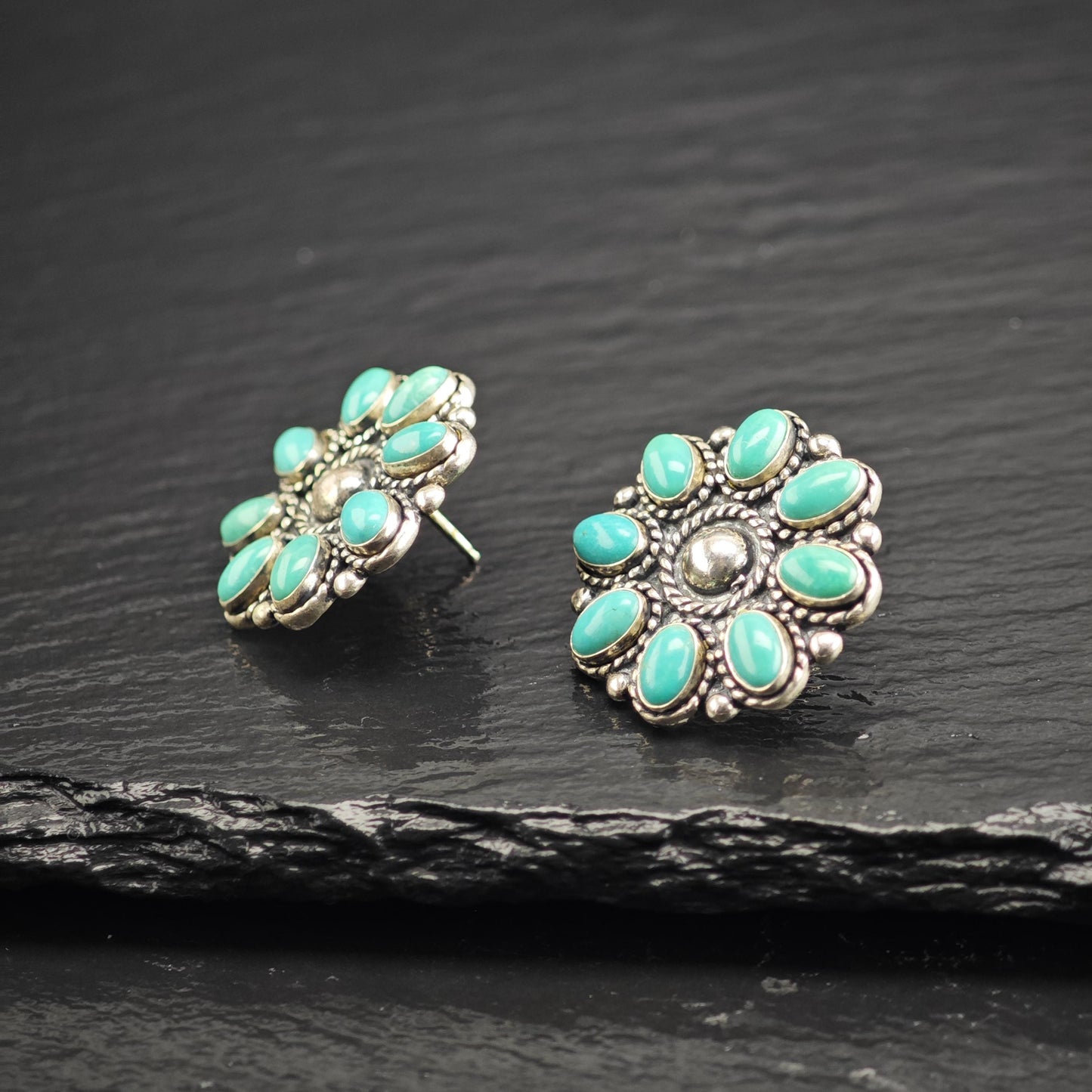 SW Style Turquoise Cluster Stud Sterling Silver Earrings ER3190