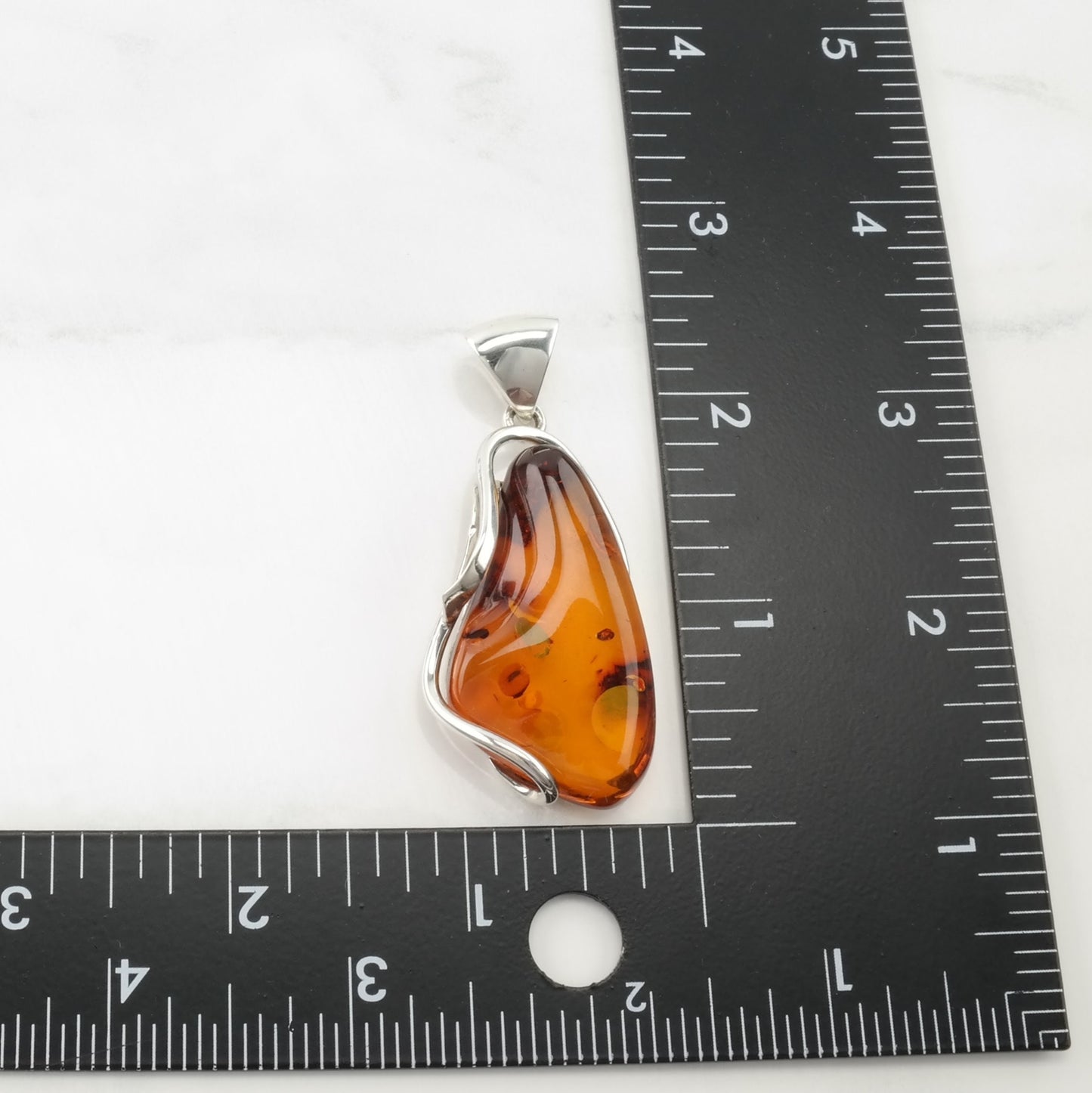 Vintage European Amber Modernist Sterling Silver Pendant