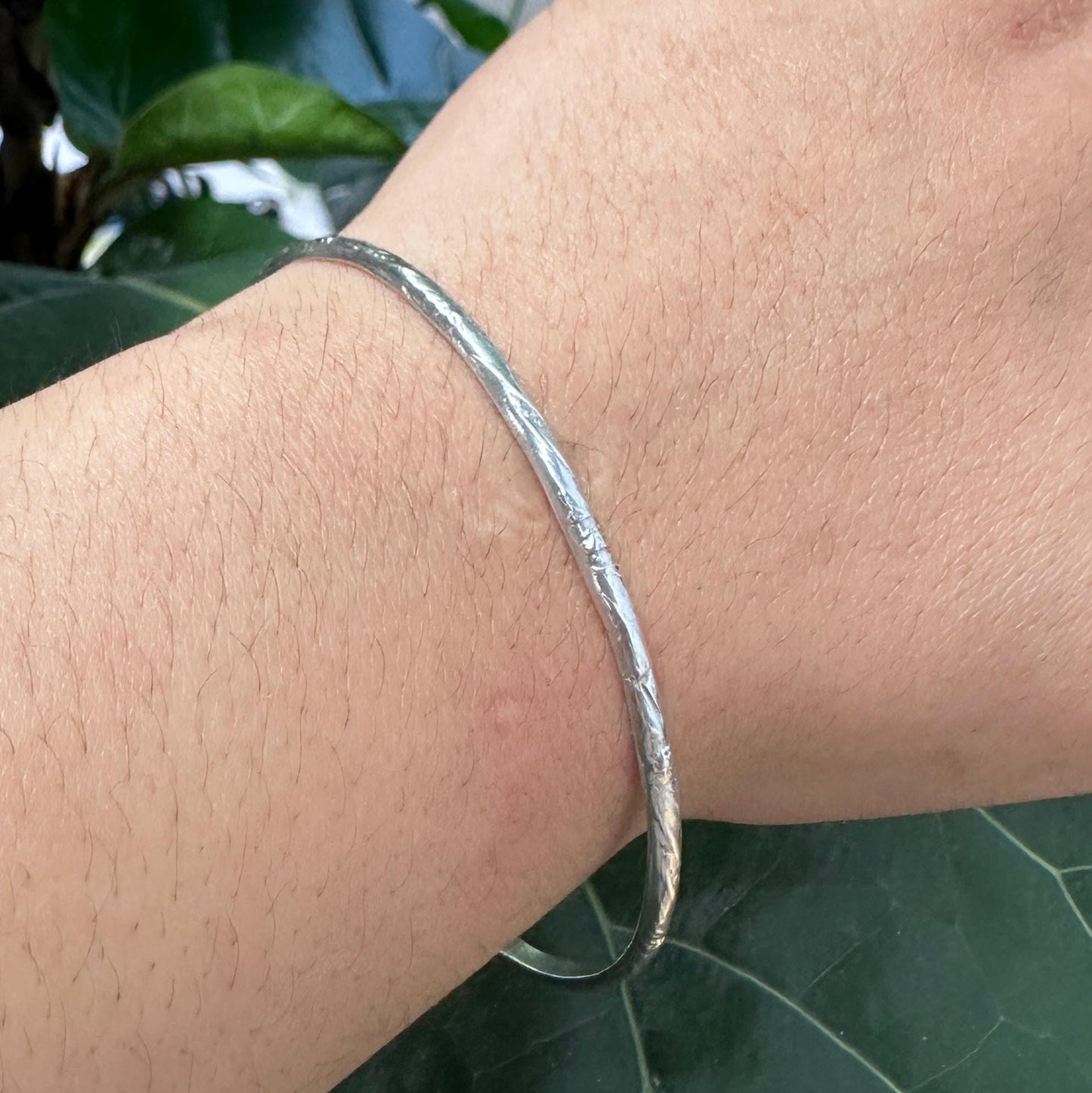 USSR Dainty Stamped, Sterling Silver Bangle Bracelet