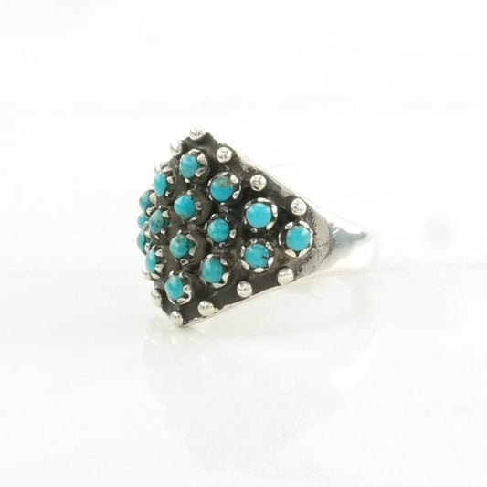 Southwest Silver Ring Turquoise Cluster Sterling Blue Size 5 1/2