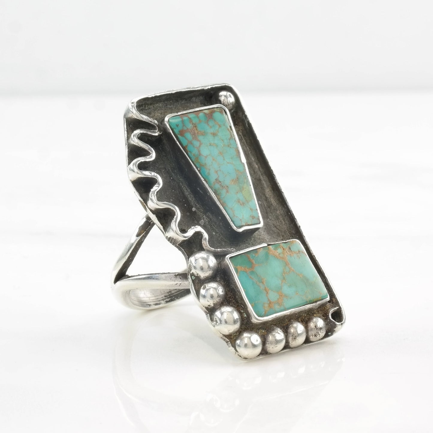 Vintage Native American Silver Ring Turquoise Abstract Sterling Blue Size 9 1/2