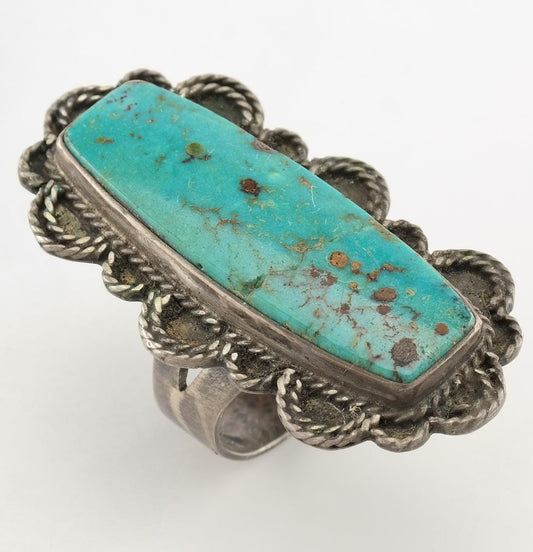 Historic Native American Silver Ring No Treatment Turquoise Sterling Blue Size 6.5