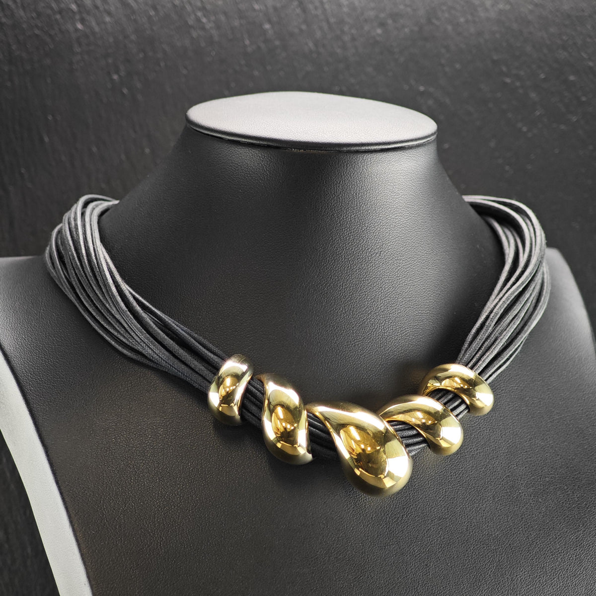 Multistrand Leather Cord & Gold Plated Twist Sterling Silver Necklace N2779