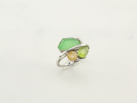 Southwest Silver Ring Peridot Citrine Chrysoprase Sterling Green Yellow Size 8