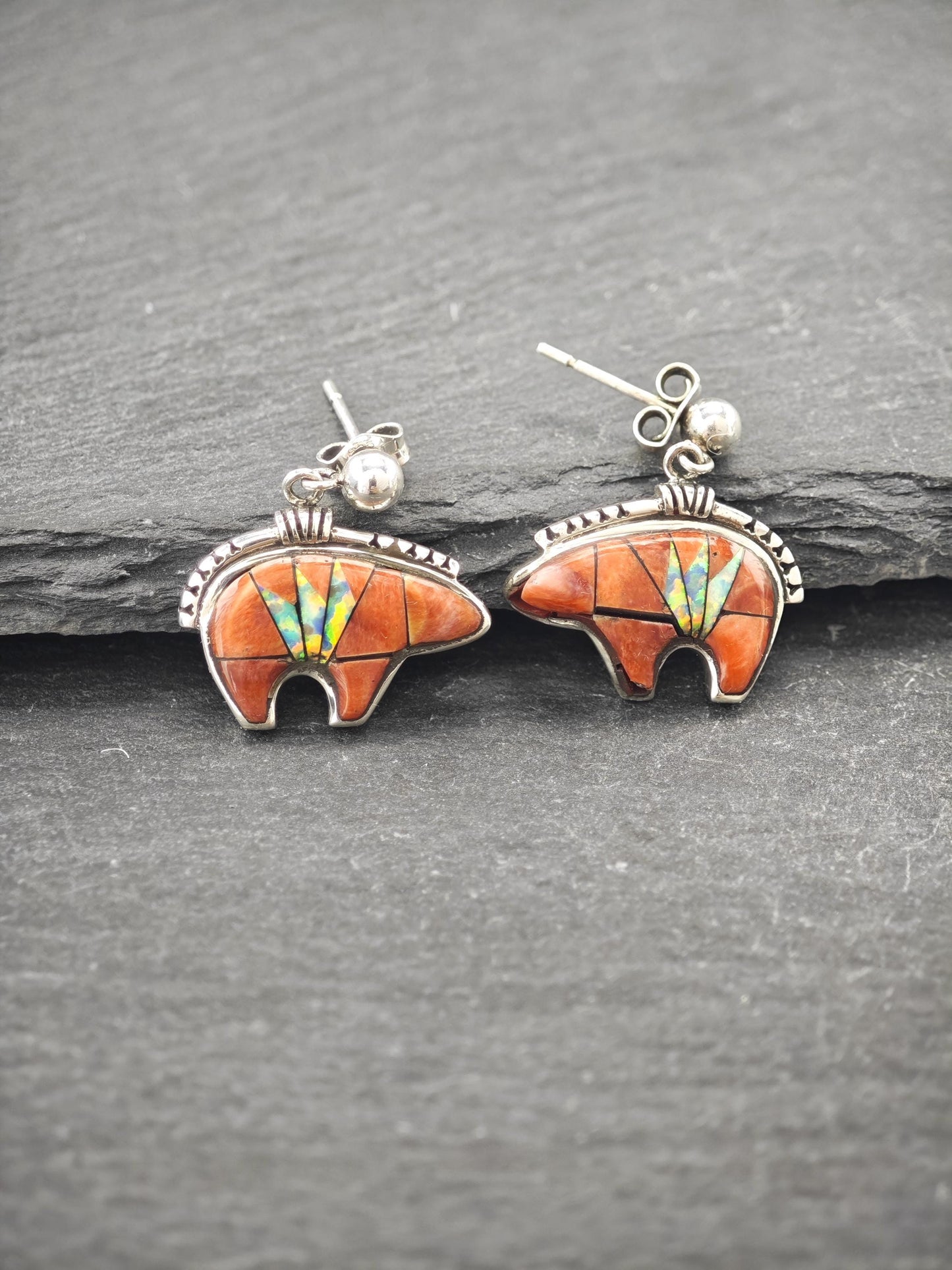 Choice of Southwest Inlay, Lab Opal Pierced Dangle Earrings Sterling Silver