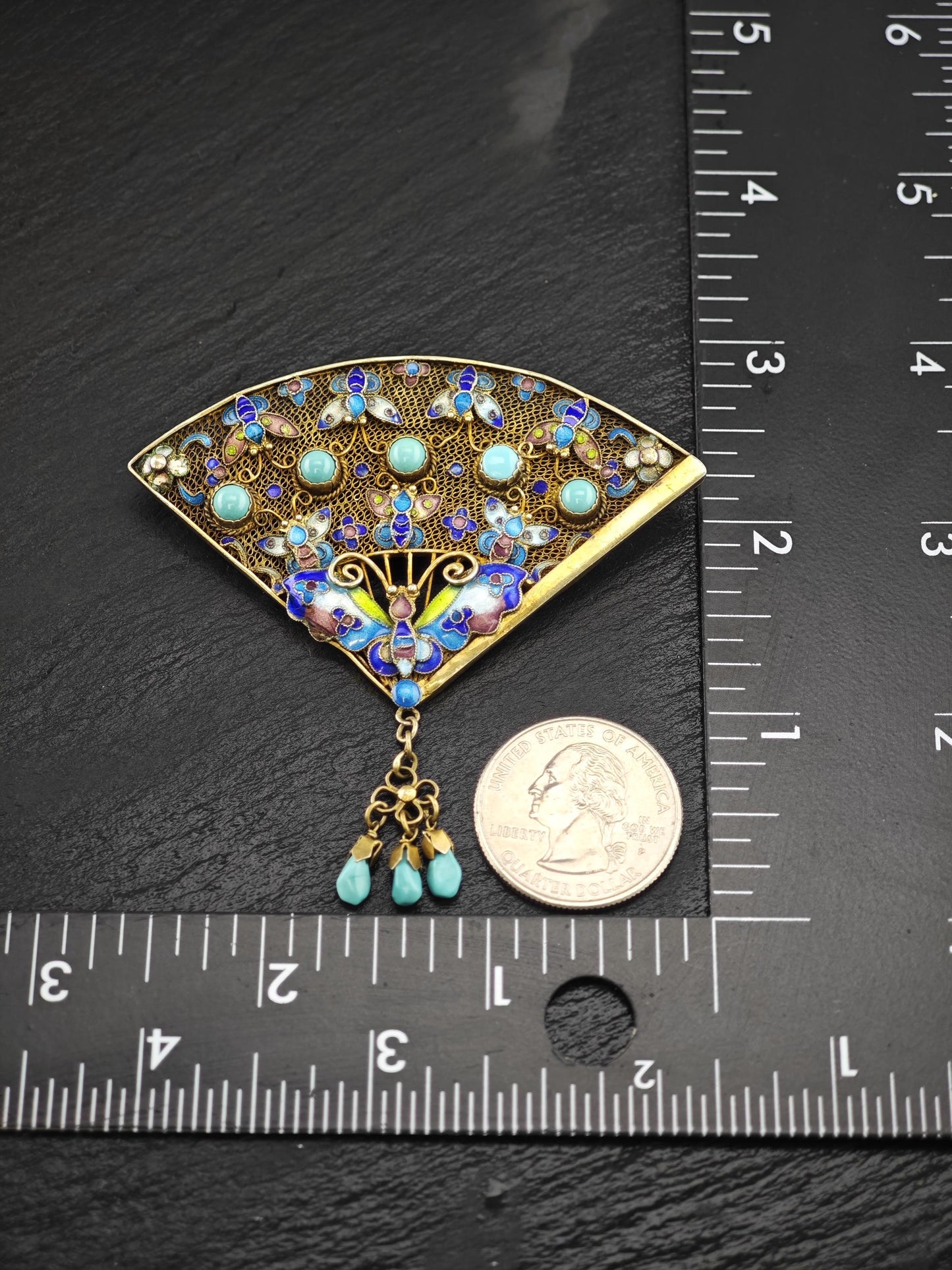 Chinese Enamel Gilt, Brooch Sterling Silver