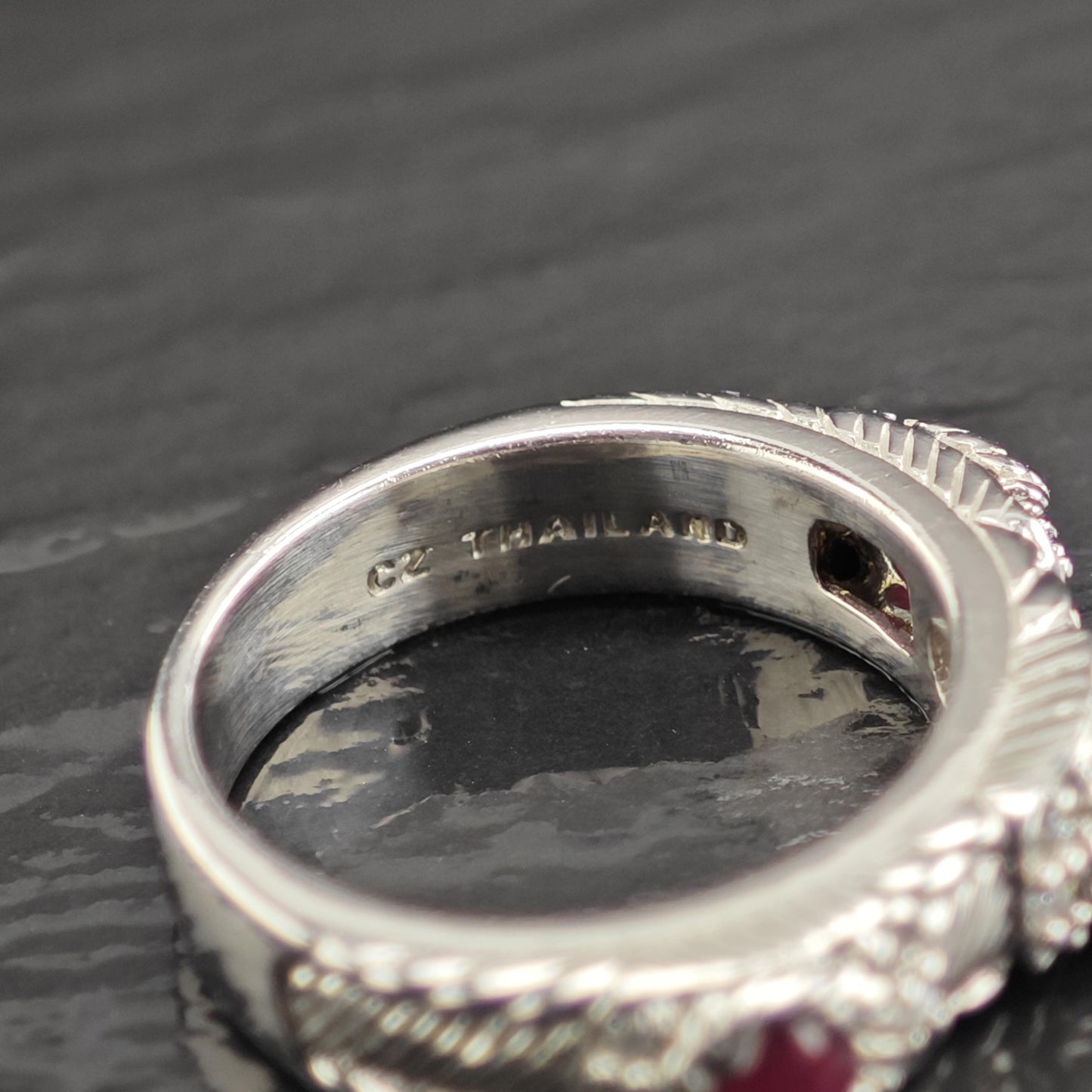 Judith Ripka Ruby, CZ Band Sterling Silver Ring Sz 6 R6695
