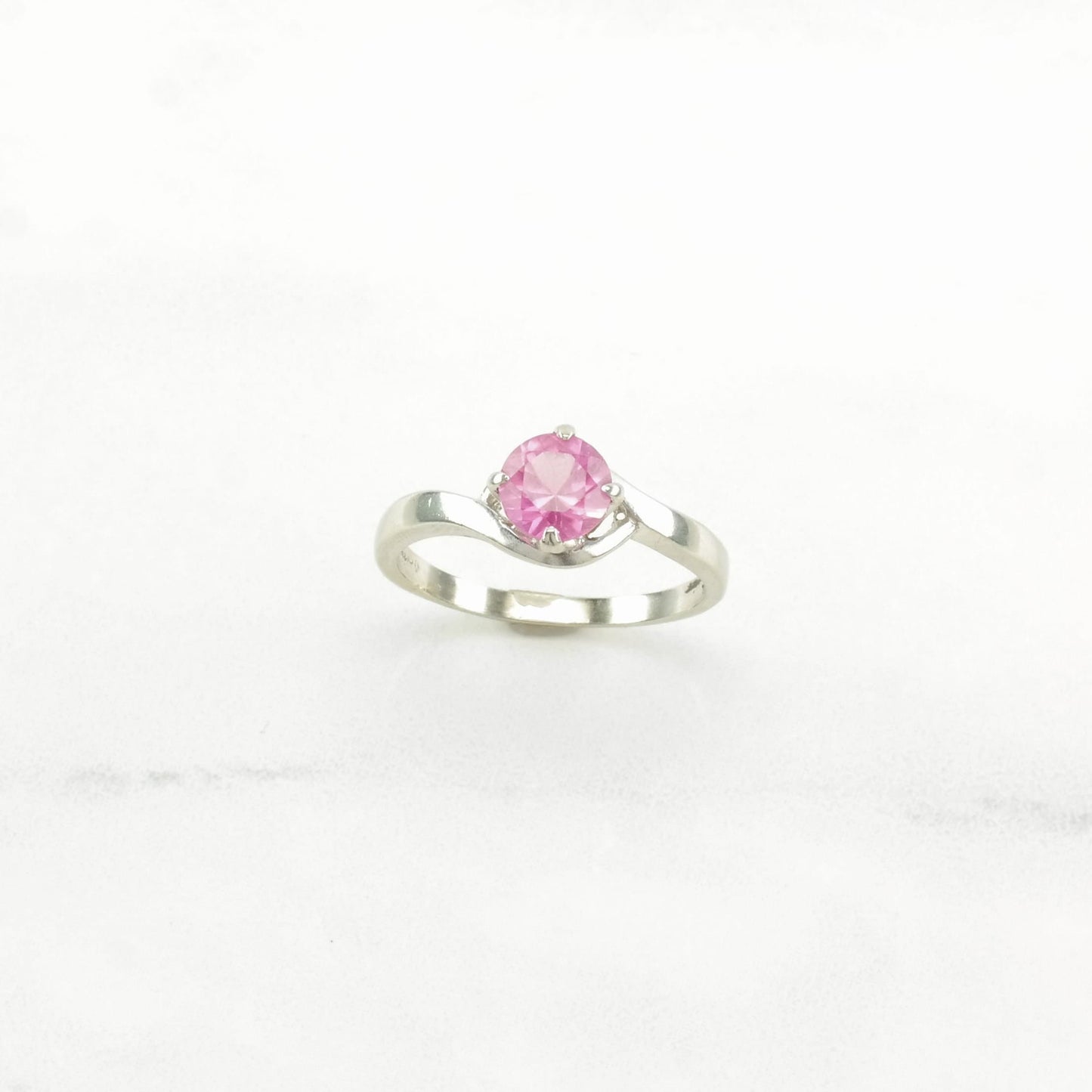 10k White Gold Ring Lab Pink Sapphire Solitaire Pink Size 7