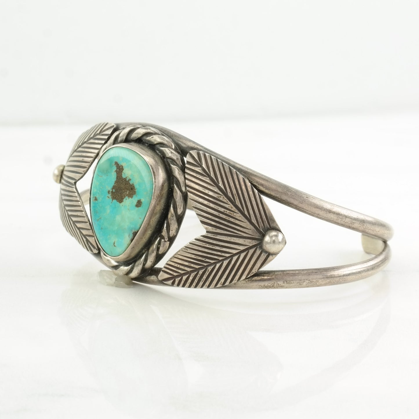 Sterling Silver Cuff Bracelet Blue Turquoise Leaf