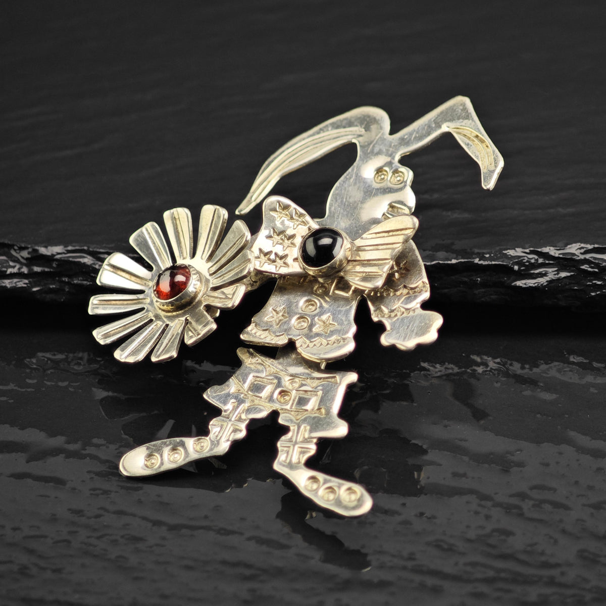 Garnet Bowtie Easter Bunny Brooch Sterling Silver B2244
