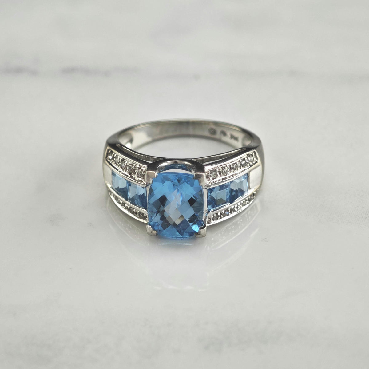 Designer Topaz & Diamond 14K White Gold Ring Sz 7 R6793