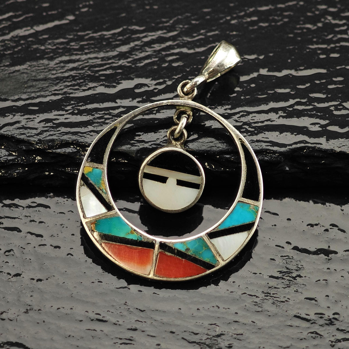 Native American Sunface Multistone Inlay Sterling Silver Pendant P3163