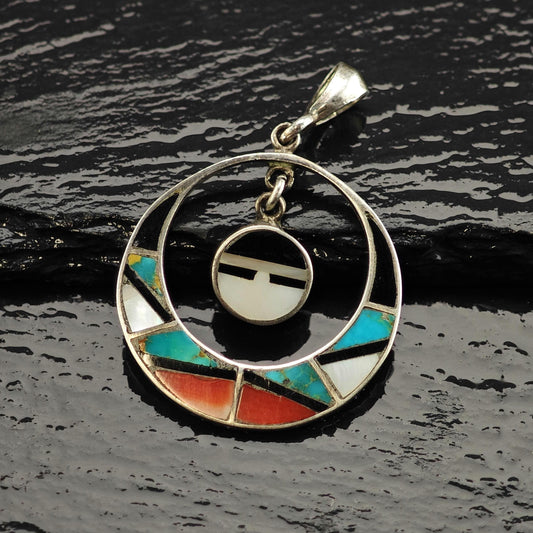 Native American Sunface Multistone Inlay Sterling Silver Pendant P3163