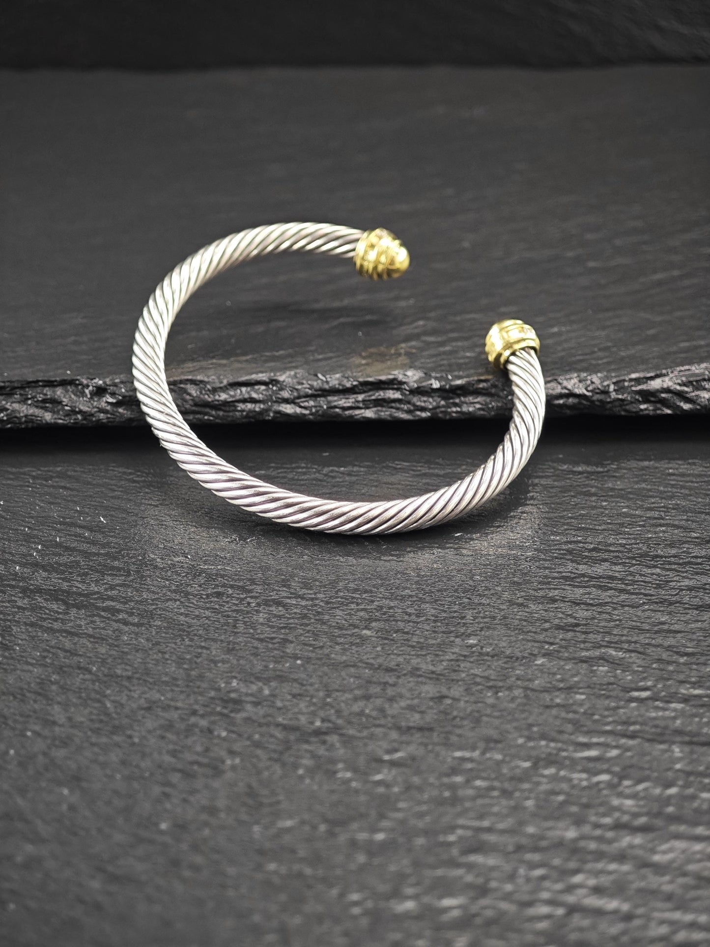 David Yurman 5mm, 18K Gold Accents, Diamond Cuff Bracelet Sterling Silver
