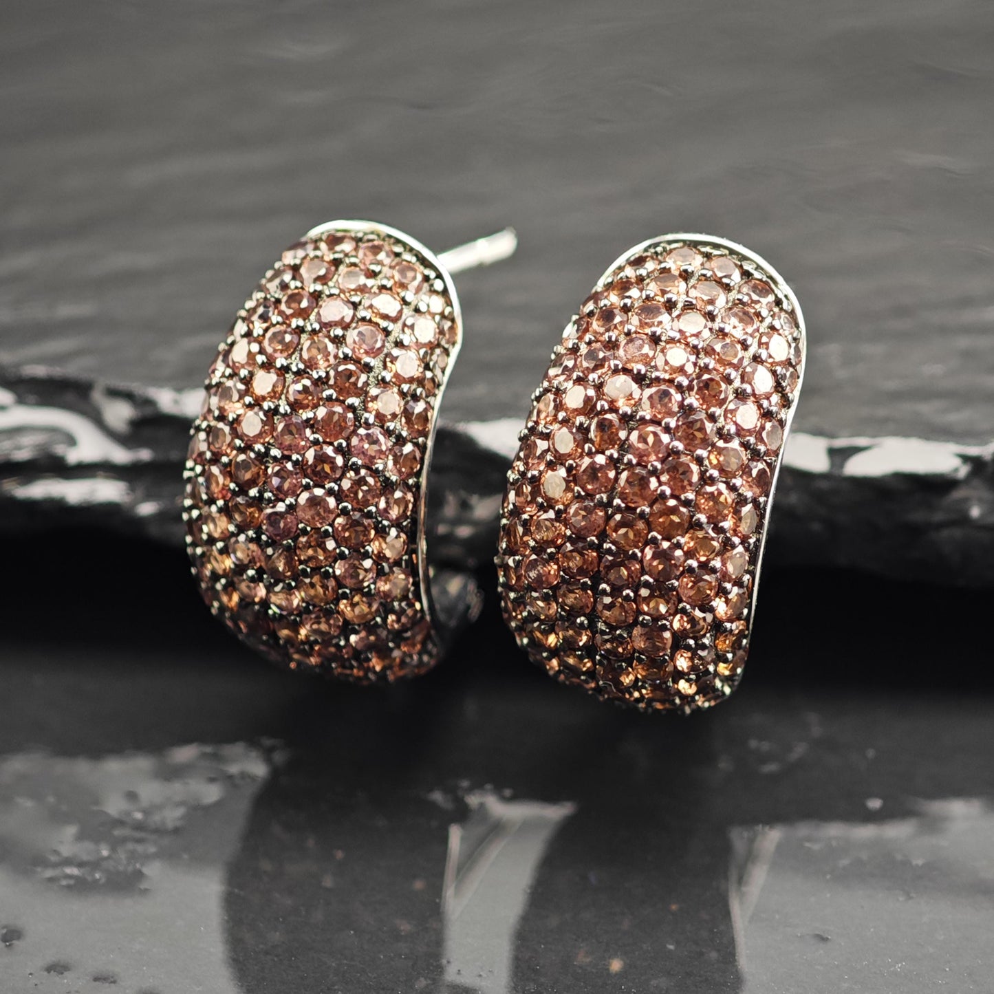 Pave, Brown CZ Stud/Huggie Sterling Silver Earrings ER3116