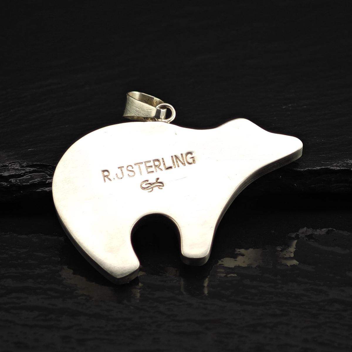 SW Multi-stone Inlay Bear Sterling Silver Pendant P3096